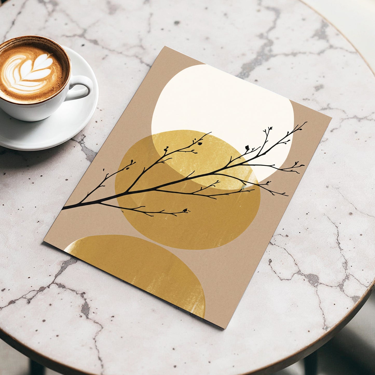 Gilded Branches, black, beige, gold nature wall art displayed in a styled interior, gallery view 3