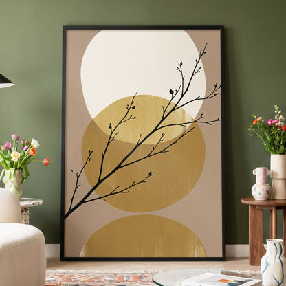Gilded Branches, black, beige, gold nature wall art displayed in a styled interior, gallery view 4