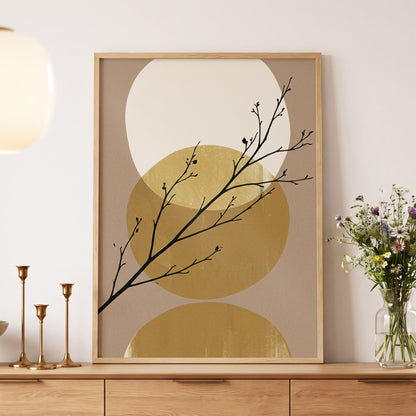 Gilded Branches, black, beige, gold nature wall art displayed in a styled interior, gallery view 5