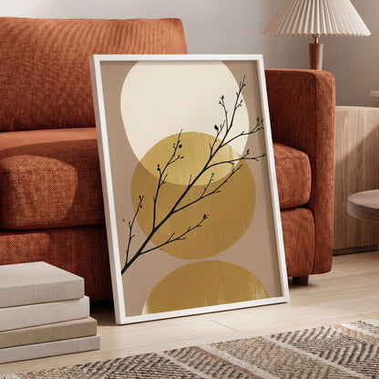 Gilded Branches, black, beige, gold nature wall art displayed in a styled interior, gallery view 6