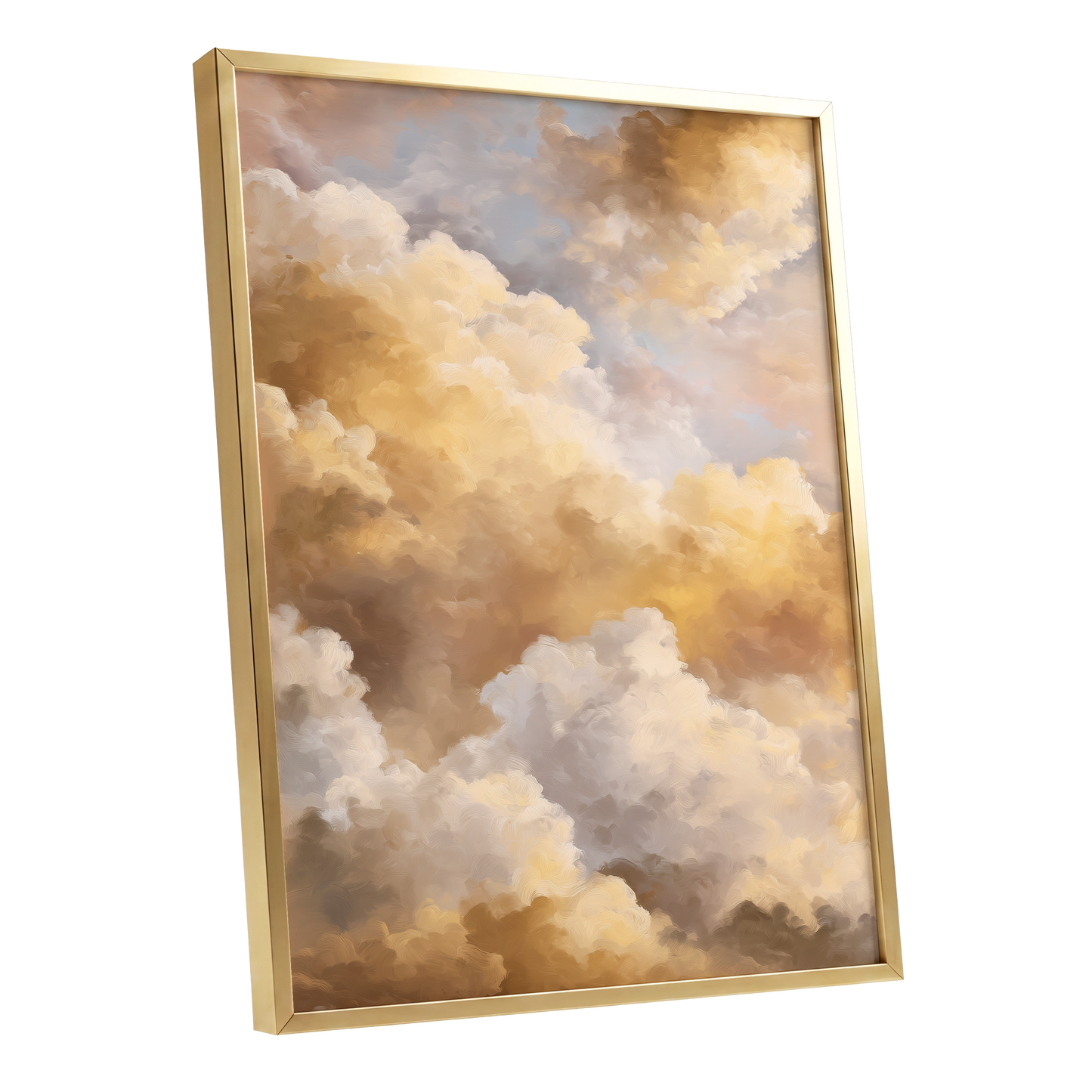 Gilded Cloud Drift, gold, beige, white nature wall art shown as a gold framed poster wall art print