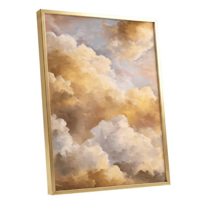 Gilded Cloud Drift, gold, beige, white nature wall art shown as a gold framed poster wall art print