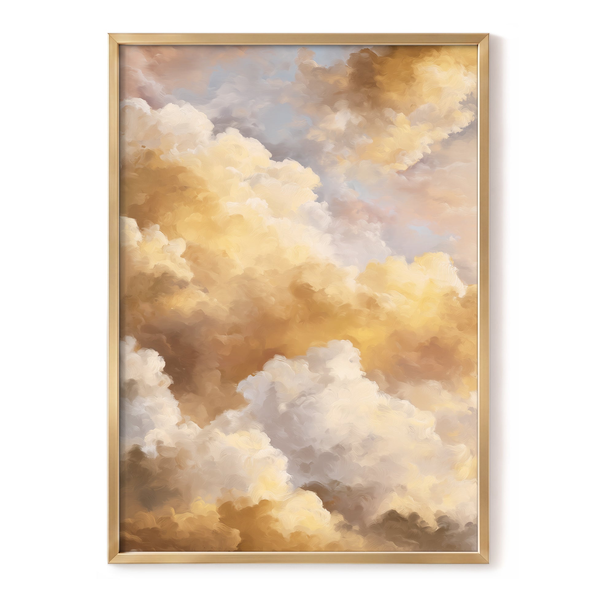 Gilded Cloud Drift, gold, beige, white nature wall art, front artwork view