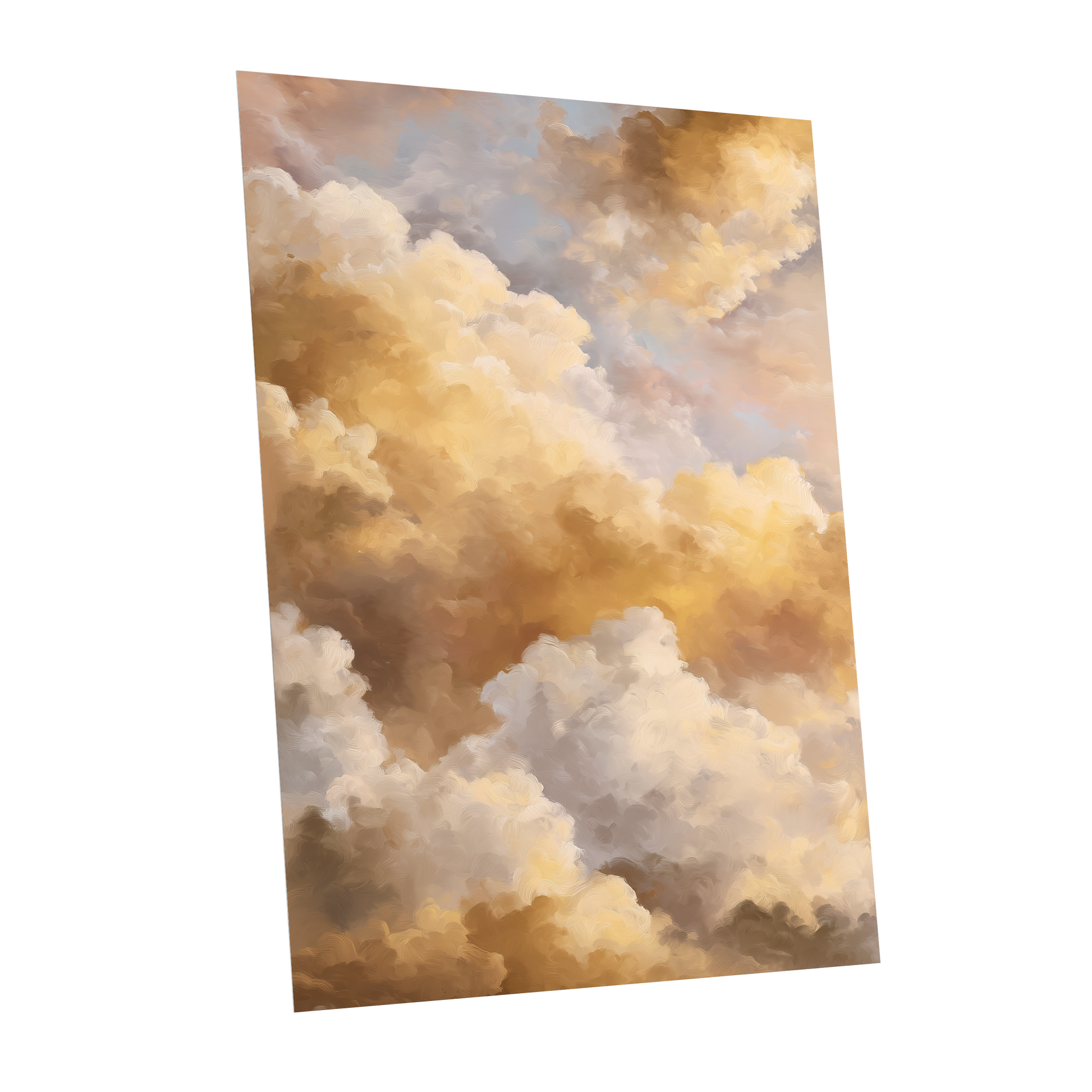 Gilded Cloud Drift, gold, beige, white nature wall art shown as a unframed poster wall art print