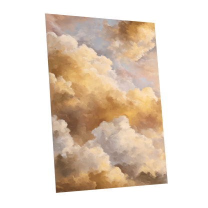 Gilded Cloud Drift, gold, beige, white nature wall art shown as a unframed poster wall art print