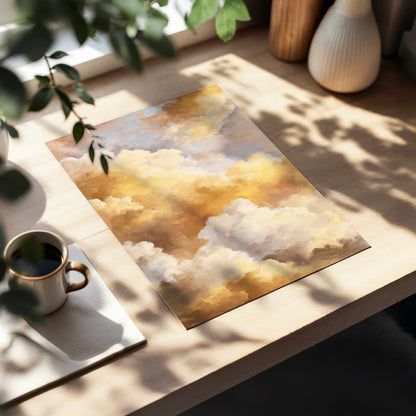 Gilded Cloud Drift, gold, beige, white nature wall art displayed in a styled interior, gallery view 5