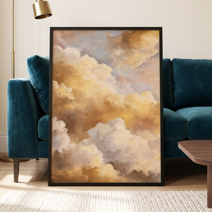 Gilded Cloud Drift, gold, beige, white nature wall art displayed in a styled interior, gallery view 6