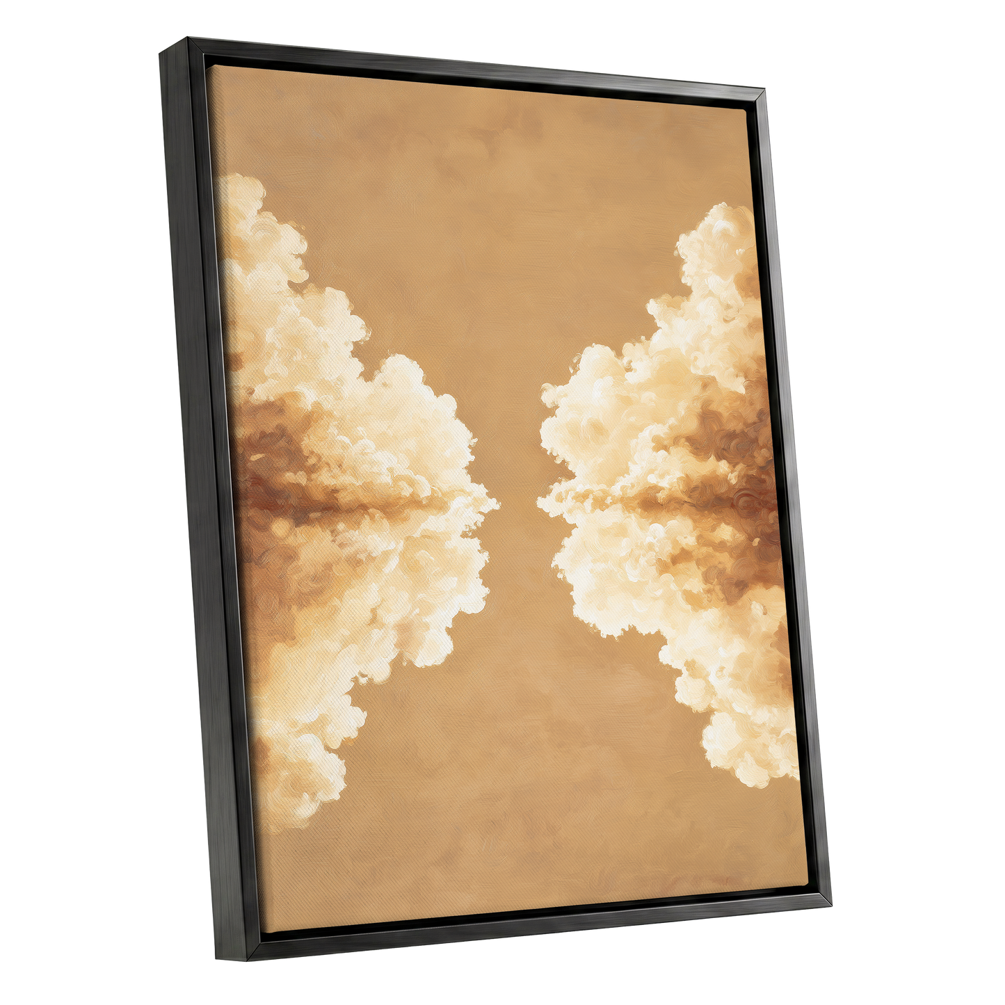Gilded Cloud Passage, beige, gold, white nature wall art shown as a black framed canvas wall art
