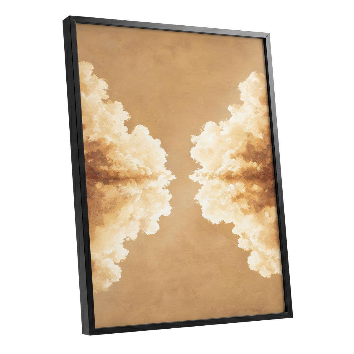 Gilded Cloud Passage, beige, gold, white nature wall art shown as a black framed poster wall art print