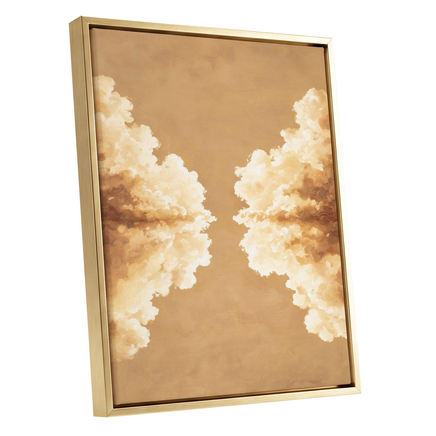 Gilded Cloud Passage, beige, gold, white nature wall art shown as a gold framed canvas wall art