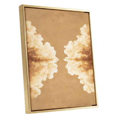 Gilded Cloud Passage, beige, gold, white nature wall art shown as a gold framed canvas wall art