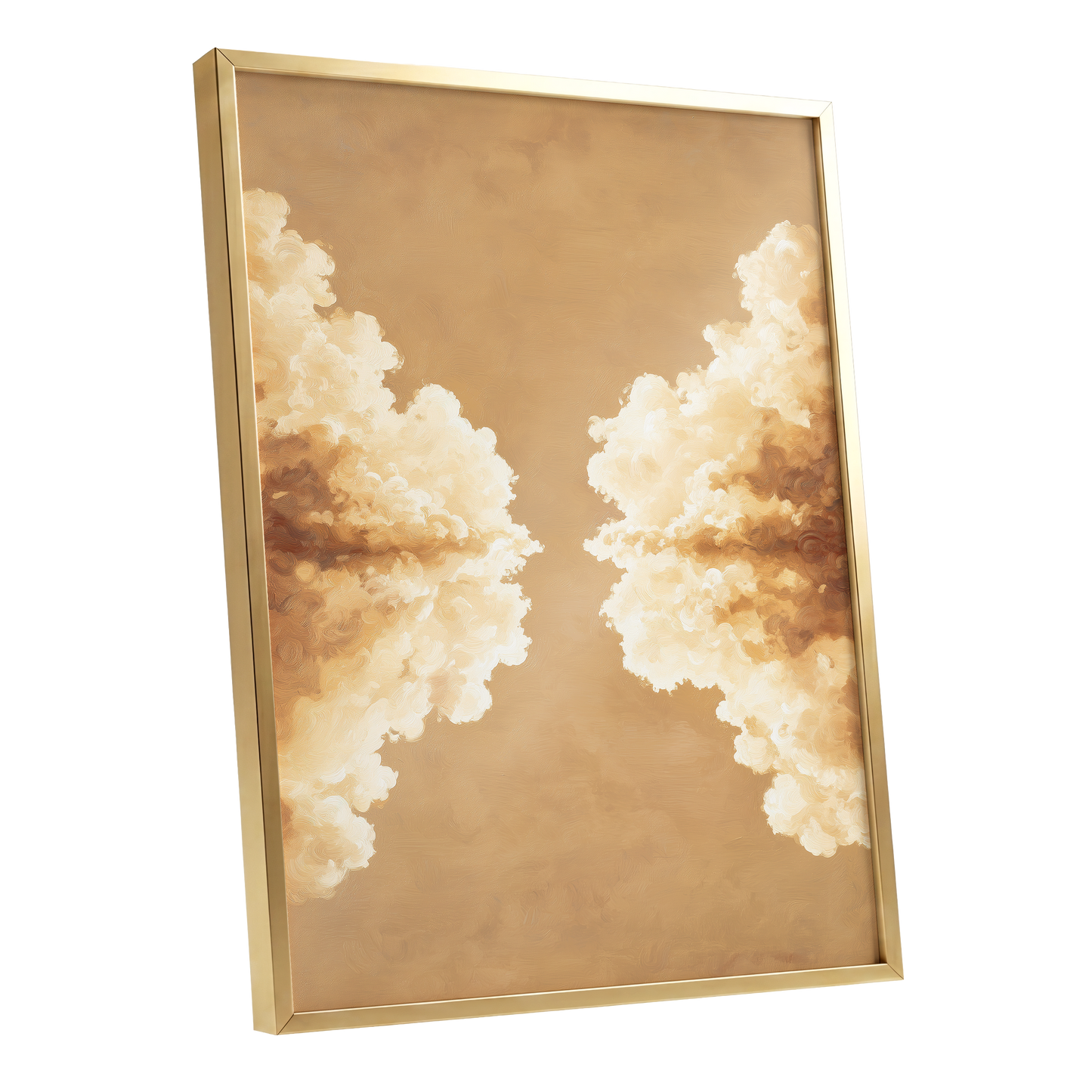 Gilded Cloud Passage, beige, gold, white nature wall art shown as a gold framed poster wall art print