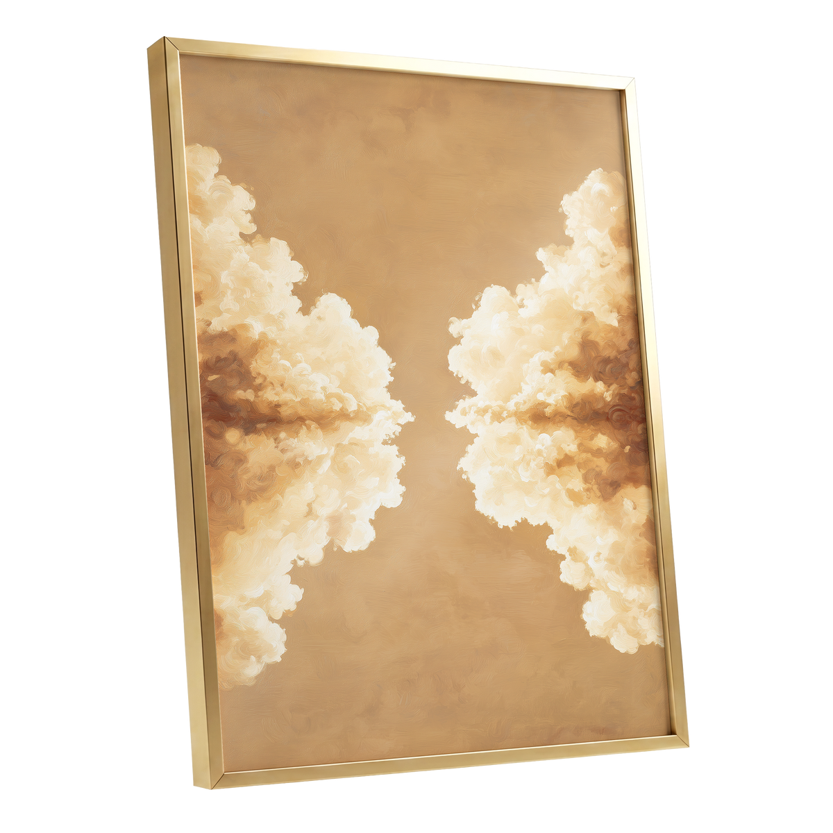 Gilded Cloud Passage, beige, gold, white nature wall art shown as a gold framed poster wall art print