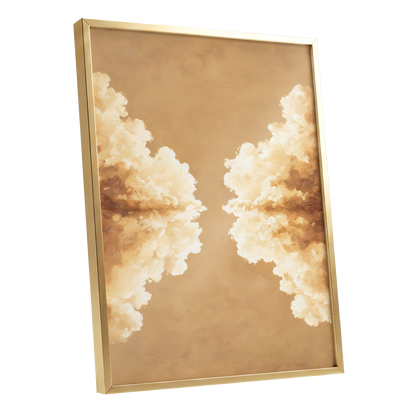 Gilded Cloud Passage, beige, gold, white nature wall art shown as a gold framed poster wall art print