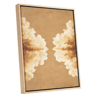 Gilded Cloud Passage, beige, gold, white nature wall art shown as a oak framed canvas wall art