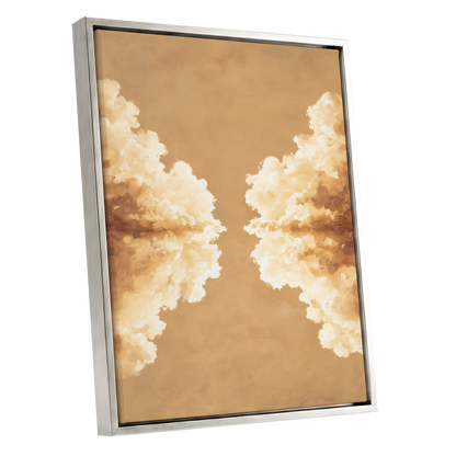 Gilded Cloud Passage, beige, gold, white nature wall art shown as a silver framed canvas wall art