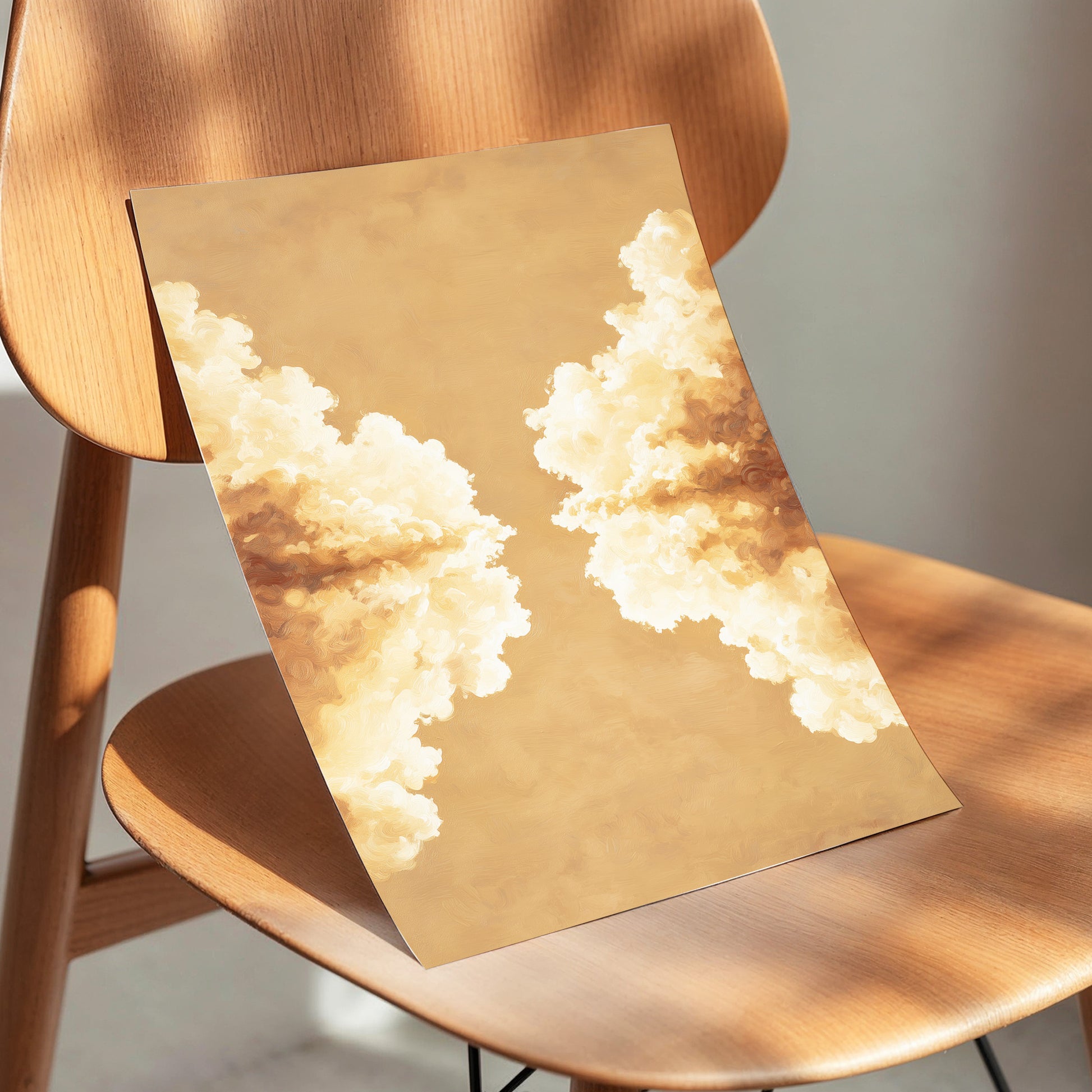 Gilded Cloud Passage, beige, gold, white nature wall art displayed in a styled interior, gallery view 5