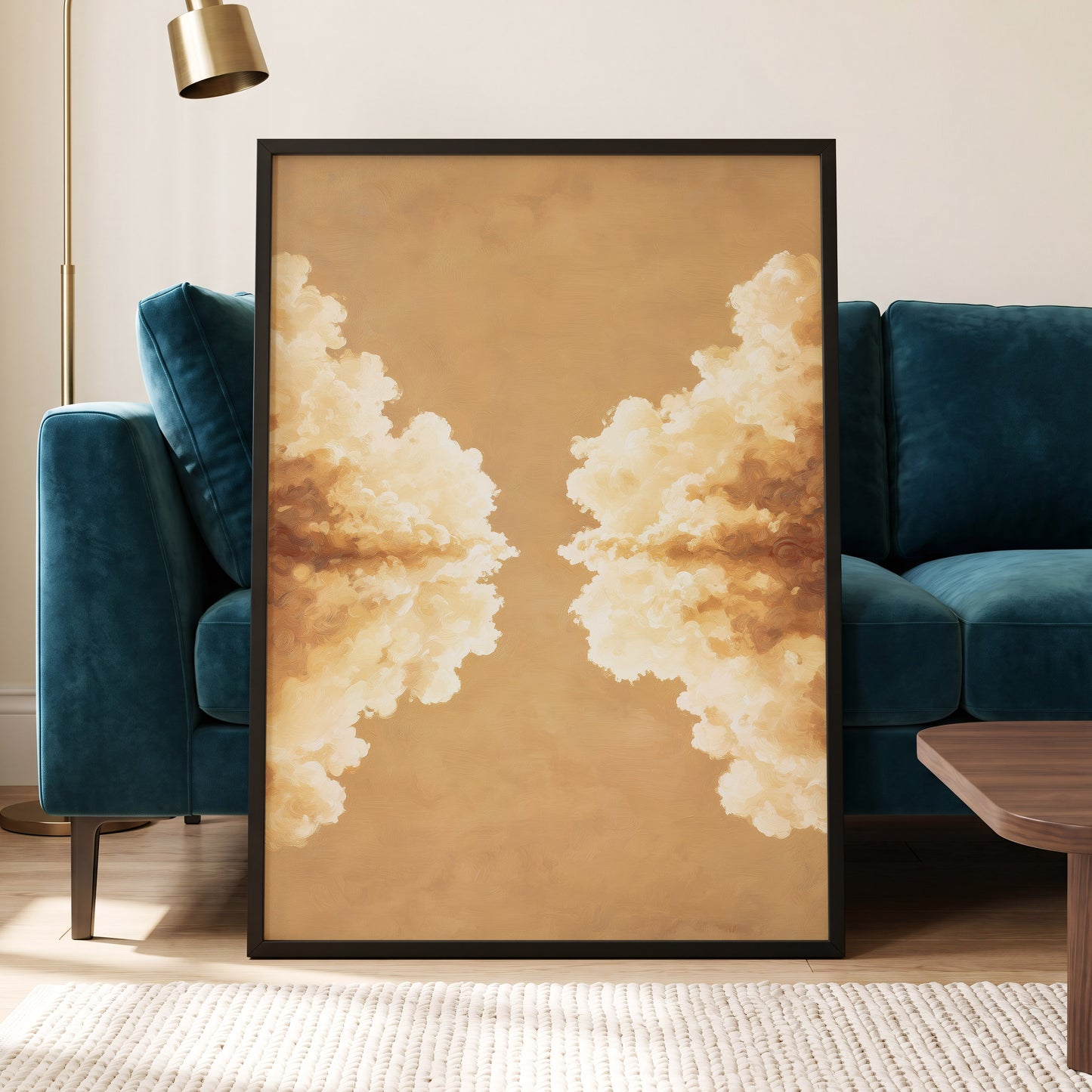 Gilded Cloud Passage, beige, gold, white nature wall art displayed in a styled interior, gallery view 6