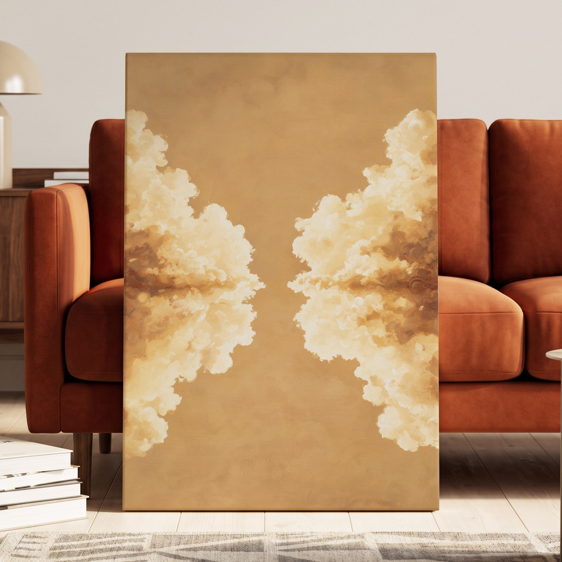 Gilded Cloud Passage, beige, gold, white nature wall art displayed in a styled interior, gallery view 7