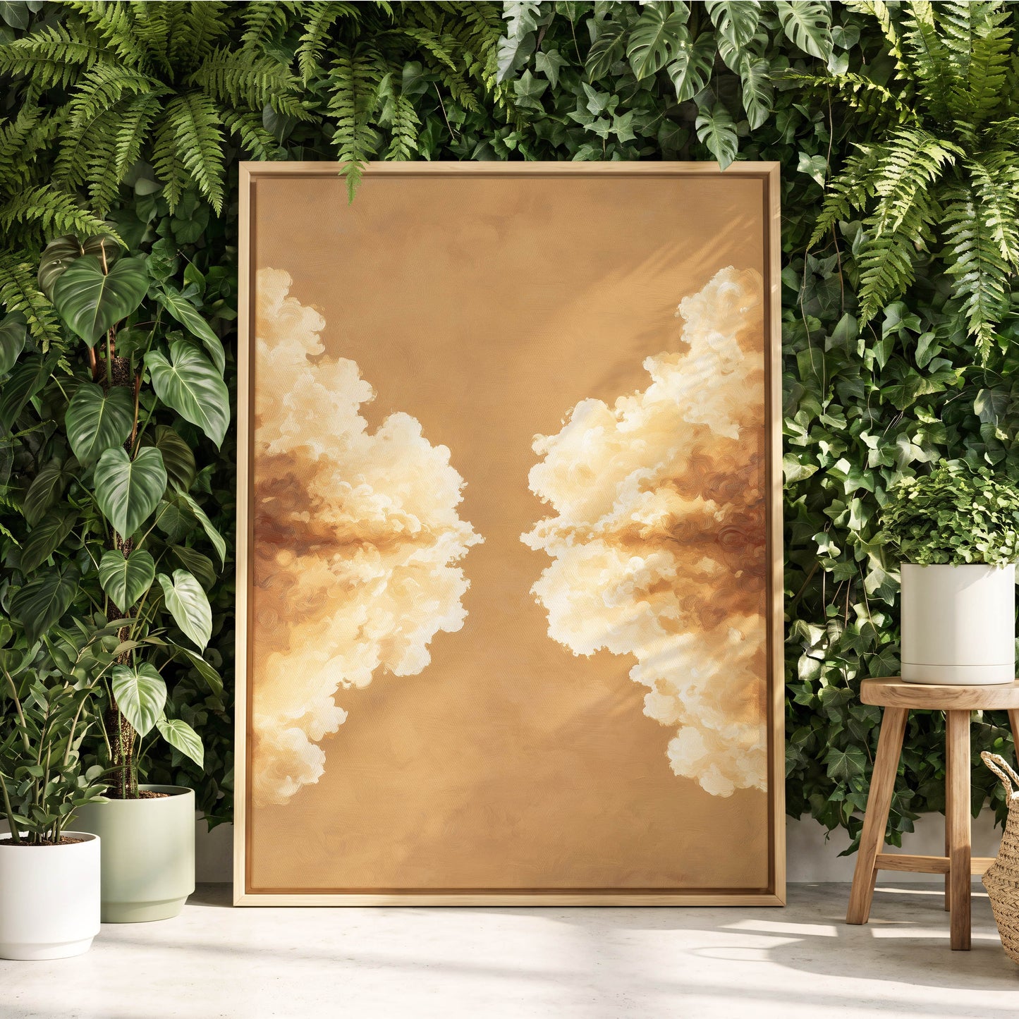 Gilded Cloud Passage, beige, gold, white nature wall art displayed in a styled interior, gallery view 8