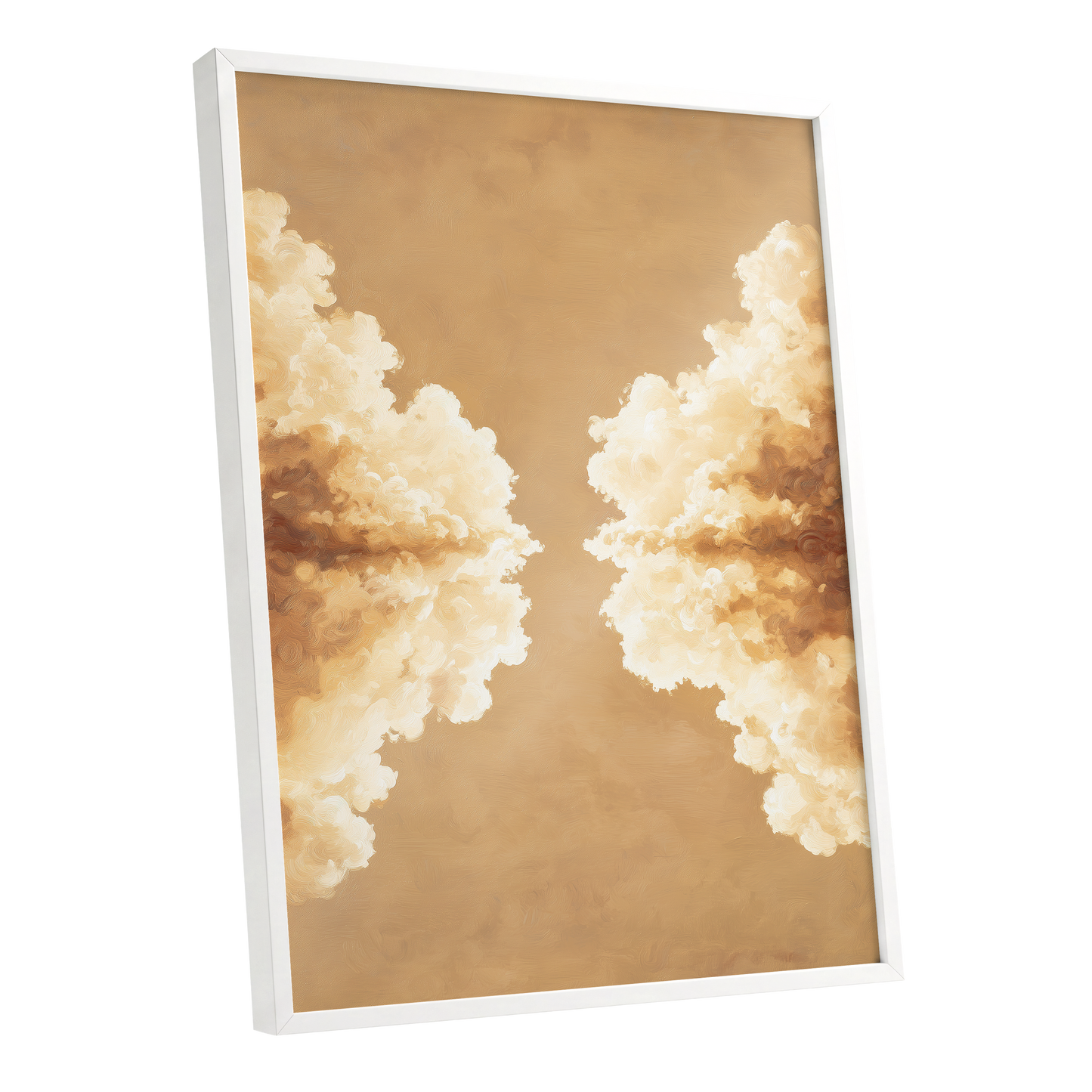 Gilded Cloud Passage, beige, gold, white nature wall art shown as a white framed poster wall art print