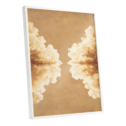 Gilded Cloud Passage, beige, gold, white nature wall art shown as a white framed poster wall art print