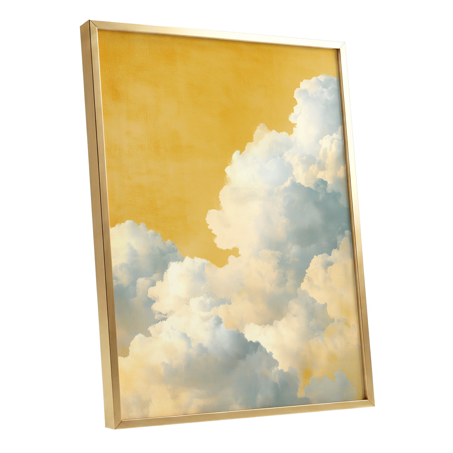 Gilded Cloudrise, gold, white, blue nature wall art shown as a gold framed poster wall art print