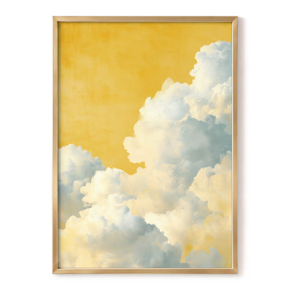 Gilded Cloudrise, gold, white, blue nature wall art, front artwork view