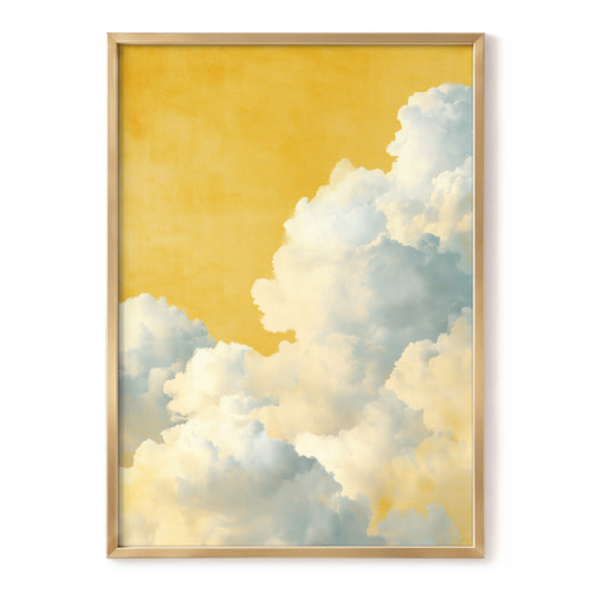 Gilded Cloudrise, gold, white, blue nature wall art, front artwork view