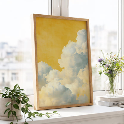 Gilded Cloudrise, gold, white, blue nature wall art displayed in a styled interior, gallery view 2