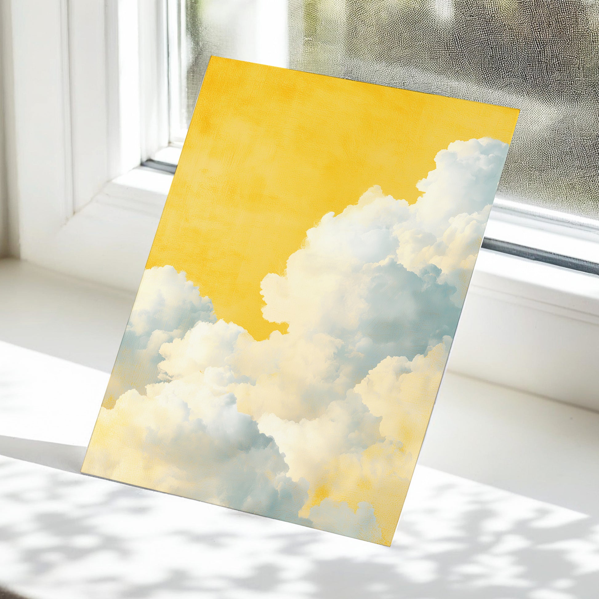 Gilded Cloudrise, gold, white, blue nature wall art displayed in a styled interior, gallery view 5
