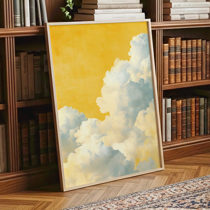 Gilded Cloudrise, gold, white, blue nature wall art displayed in a styled interior, gallery view 6