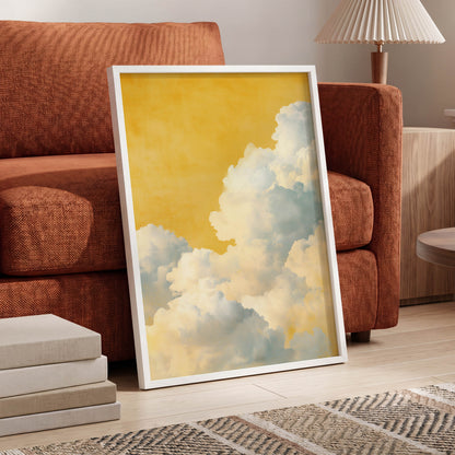 Gilded Cloudrise, gold, white, blue nature wall art displayed in a styled interior, gallery view 9