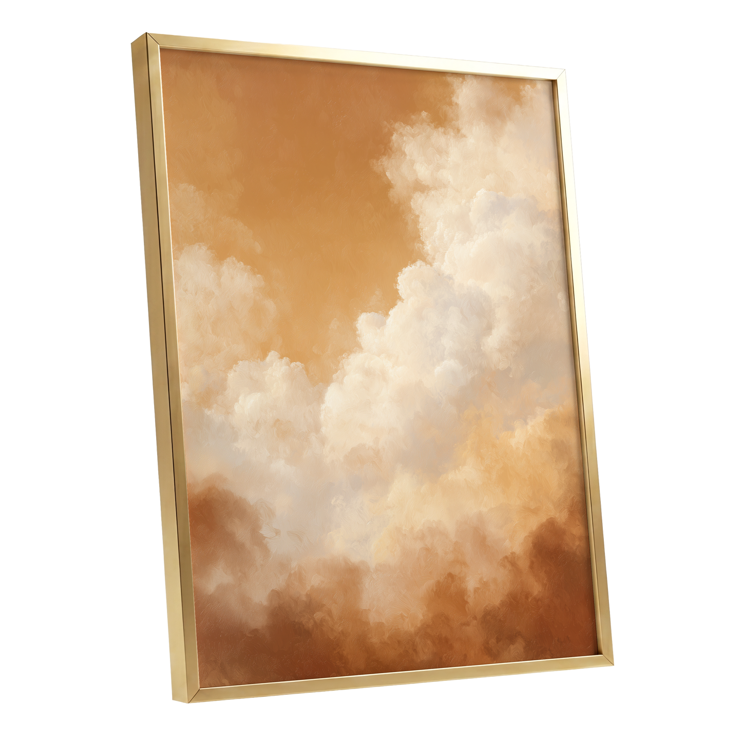 Gilded Cloudscape, gold, orange, beige nature wall art shown as a gold framed poster wall art print
