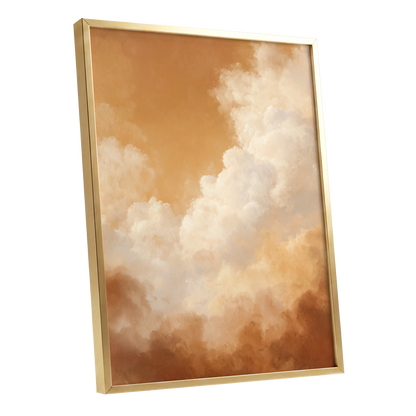 Gilded Cloudscape, gold, orange, beige nature wall art shown as a gold framed poster wall art print