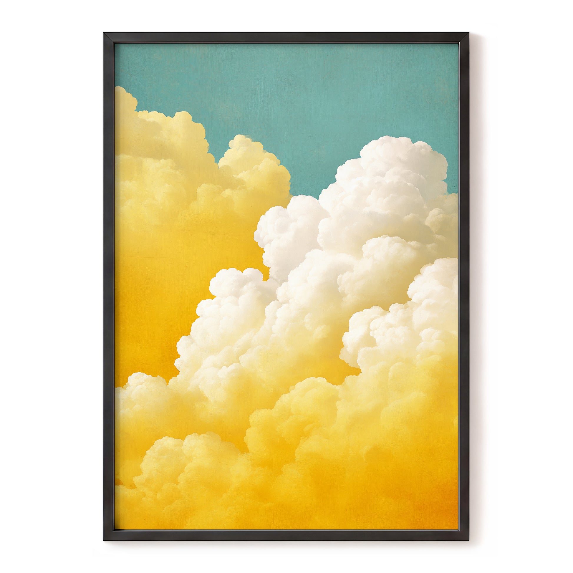 Gilded Cloudscape, blue, gold, yellow nature wall art, front artwork view