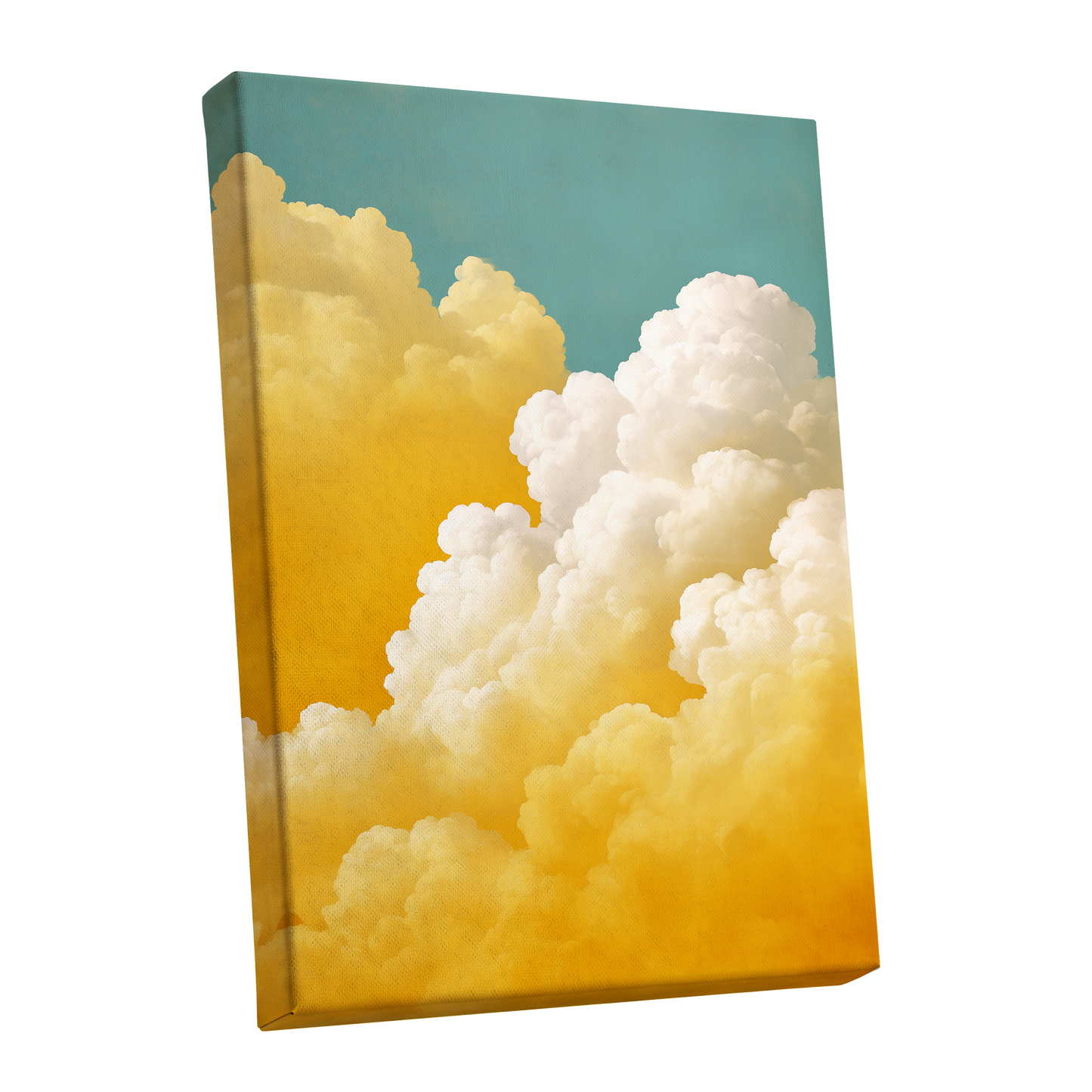 Gilded Cloudscape, blue, gold, yellow nature wall art shown as a stretched canvas wall art
