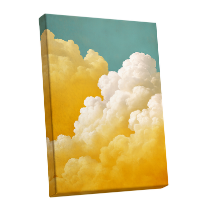 Gilded Cloudscape, blue, gold, yellow nature wall art shown as a stretched canvas wall art