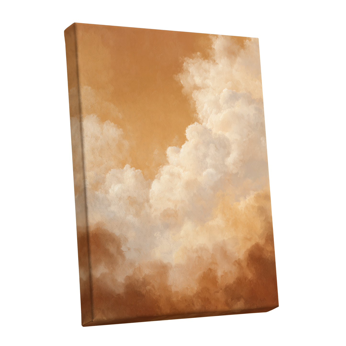 Gilded Cloudscape, gold, orange, beige nature wall art shown as a stretched canvas wall art