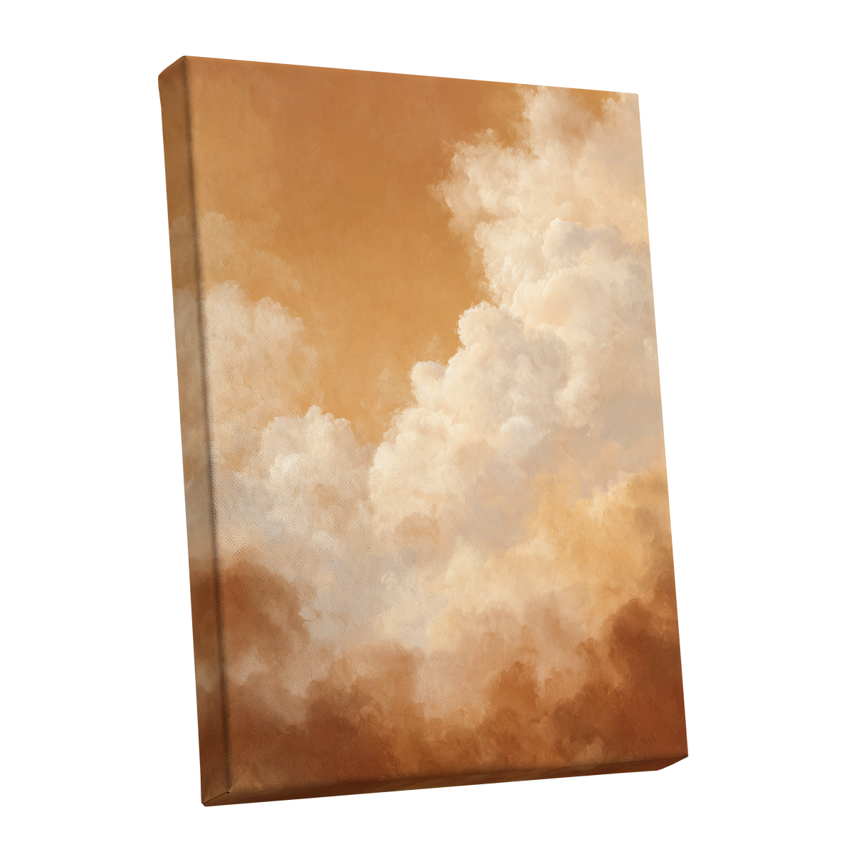 Gilded Cloudscape, gold, orange, beige nature wall art shown as a stretched canvas wall art