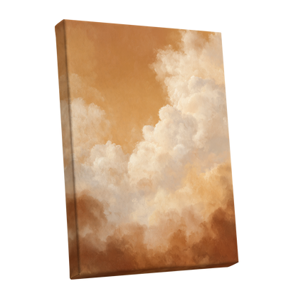 Gilded Cloudscape, gold, orange, beige nature wall art shown as a stretched canvas wall art