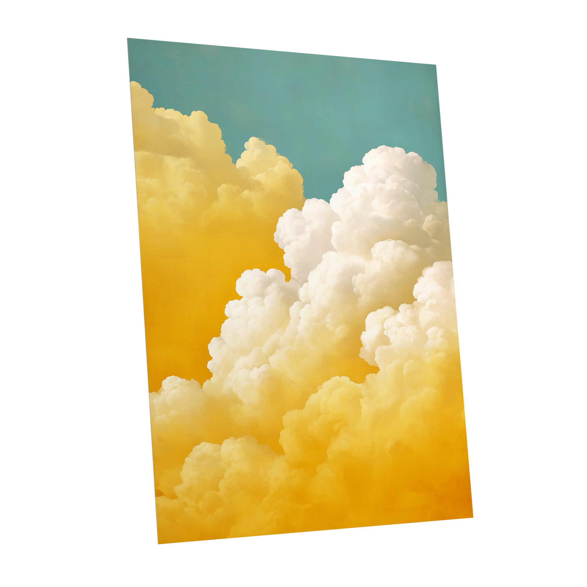 Gilded Cloudscape, blue, gold, yellow nature wall art shown as a unframed poster wall art print