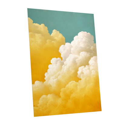 Gilded Cloudscape, blue, gold, yellow nature wall art shown as a unframed poster wall art print