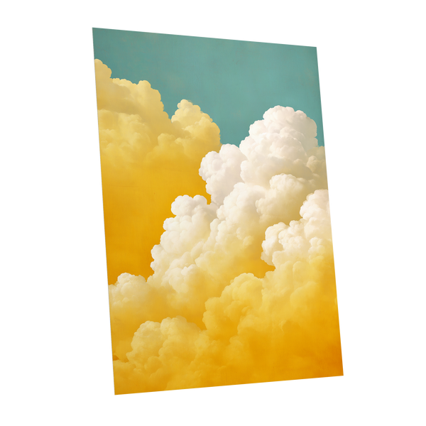 Gilded Cloudscape, blue, gold, yellow nature wall art shown as a unframed poster wall art print