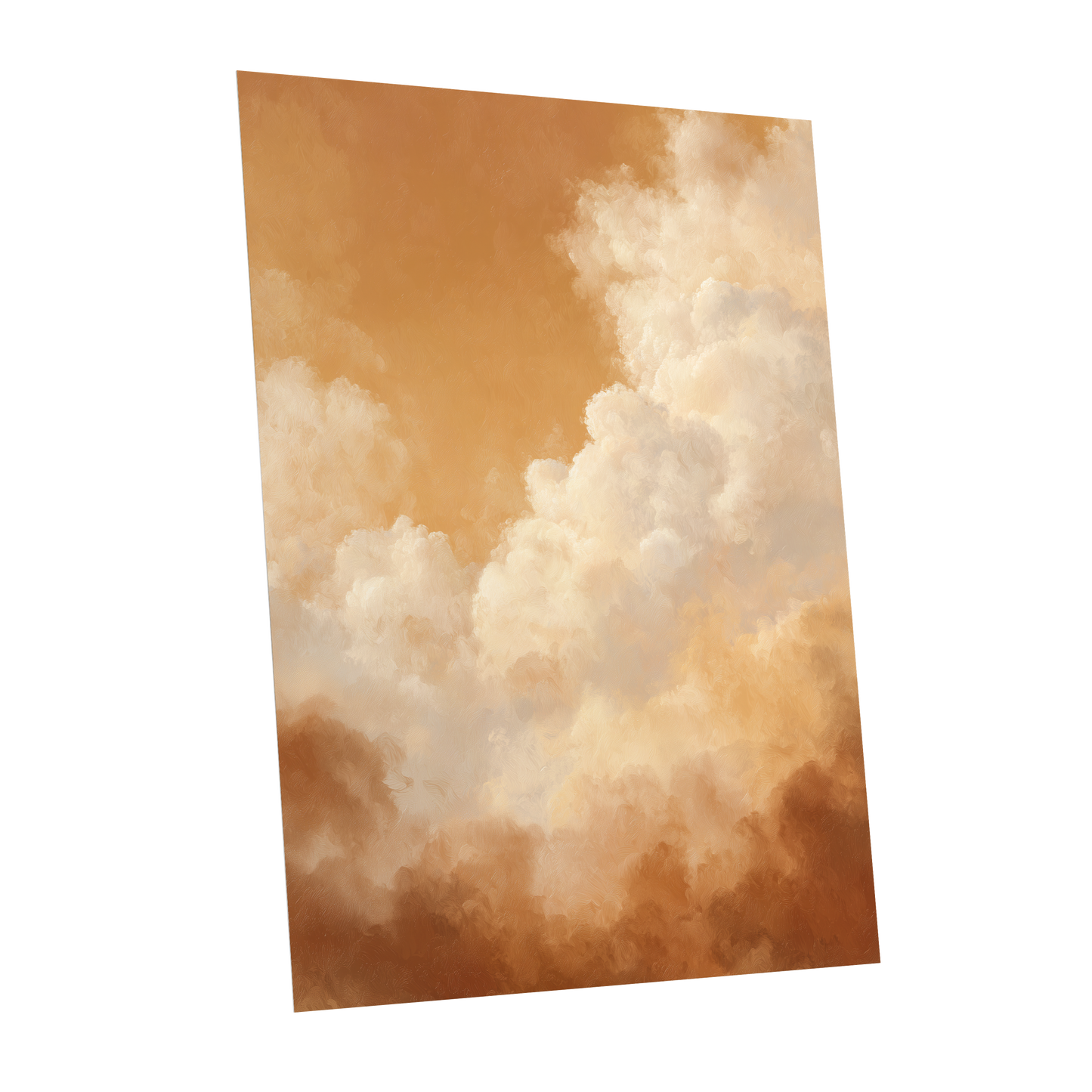 Gilded Cloudscape, gold, orange, beige nature wall art shown as a unframed poster wall art print