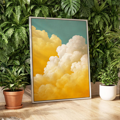 Gilded Cloudscape, blue, gold, yellow nature wall art displayed in a styled interior, gallery view 4
