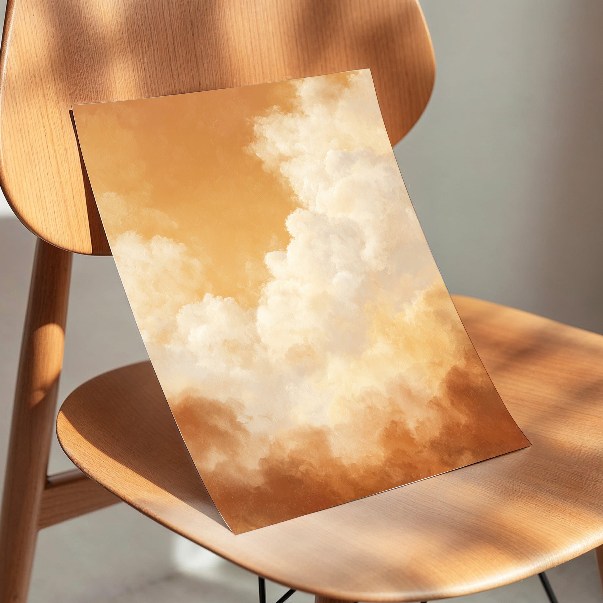 Gilded Cloudscape, gold, orange, beige nature wall art displayed in a styled interior, gallery view 5