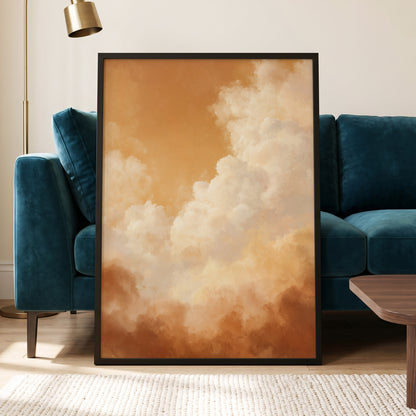 Gilded Cloudscape, gold, orange, beige nature wall art displayed in a styled interior, gallery view 6