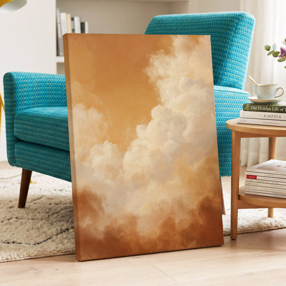 Gilded Cloudscape, gold, orange, beige nature wall art displayed in a styled interior, gallery view 7