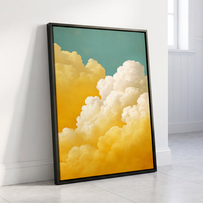 Gilded Cloudscape, blue, gold, yellow nature wall art displayed in a styled interior, gallery view 8